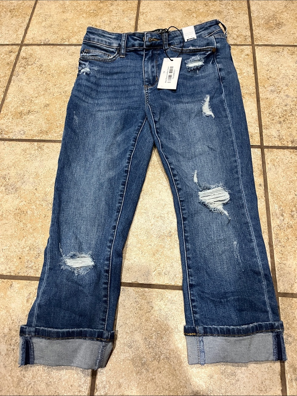 NWT Judy Blue Boyfriend Jeans Medium Wash Ripped Distressed Size 5/27
